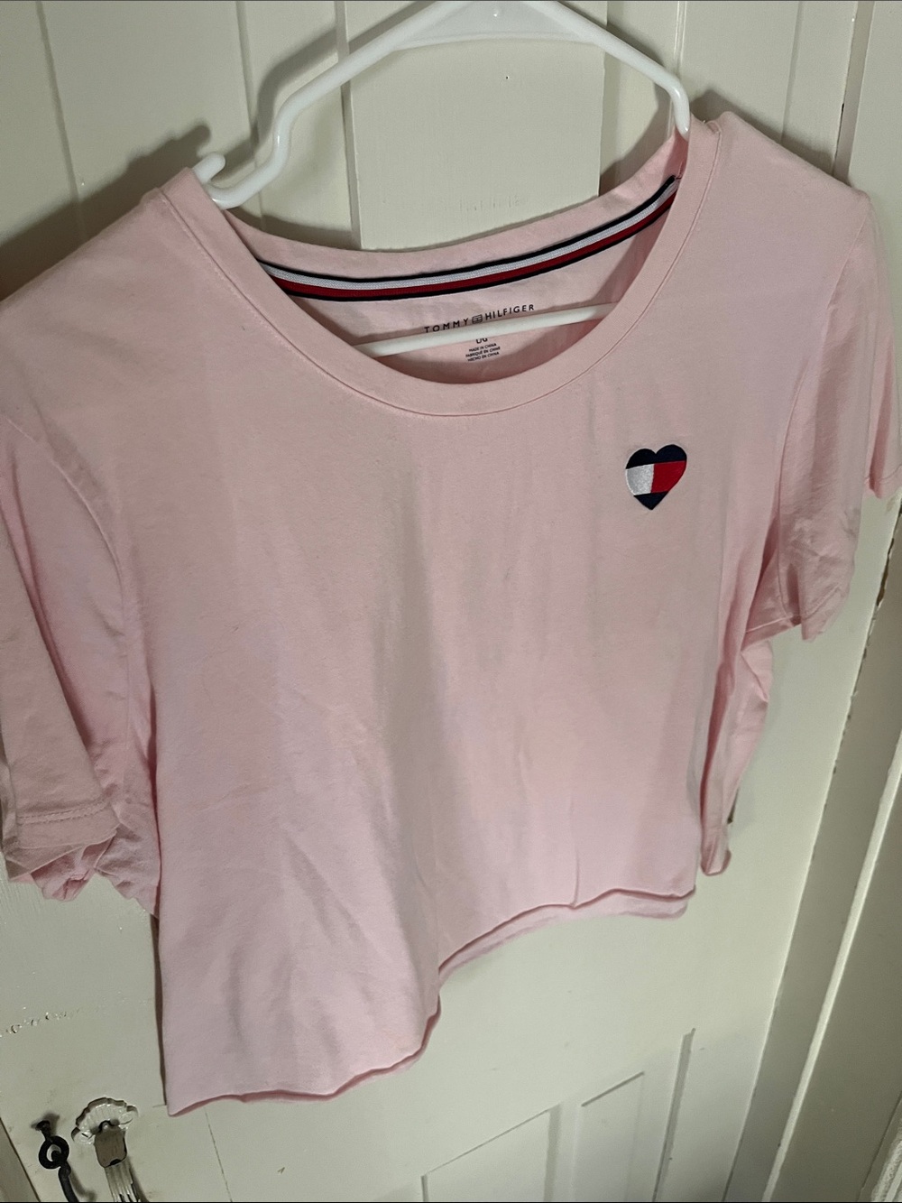 Tommy Hilfiger Pale Pink Crop Tee with Flag Heart